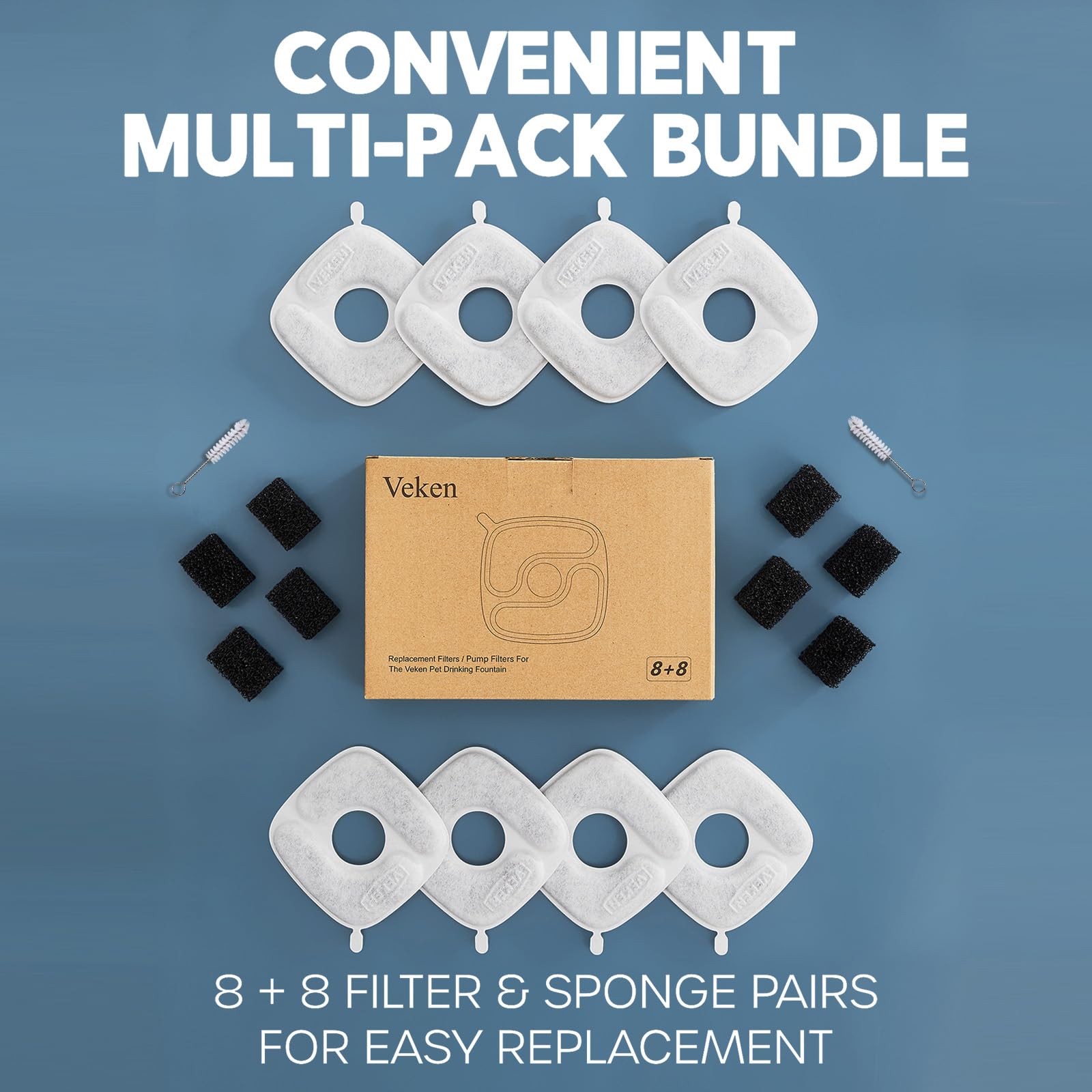 Sealed bundle of Veken filters and sponges for easy replacement.