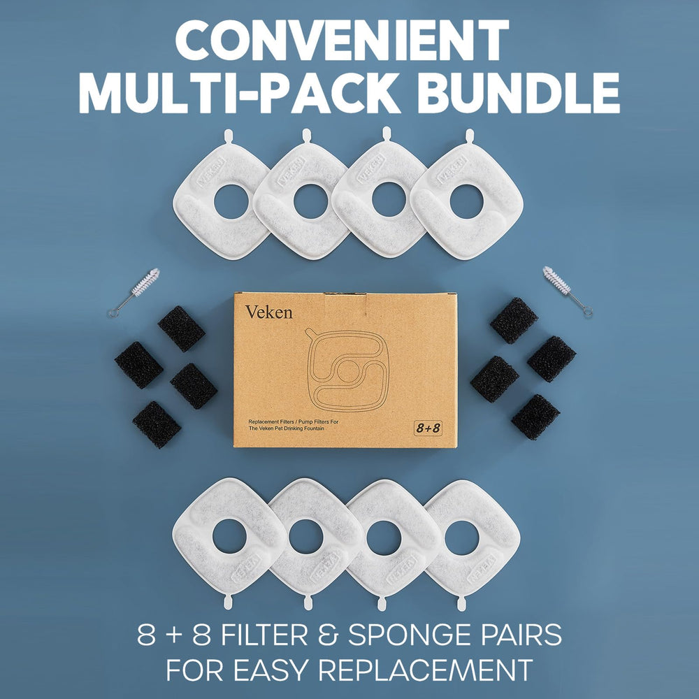 Sealed bundle of Veken filters and sponges for easy replacement.
