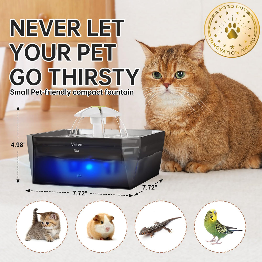 Veken quiet pump demonstrates minimal noise for calm pet moments.