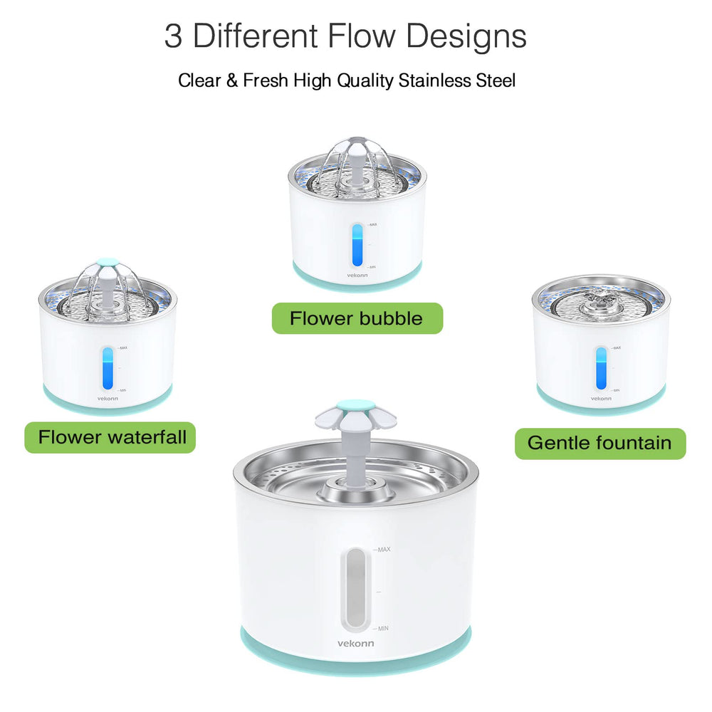 Vekonn 360-degree streams aerate water to encourage drinking.