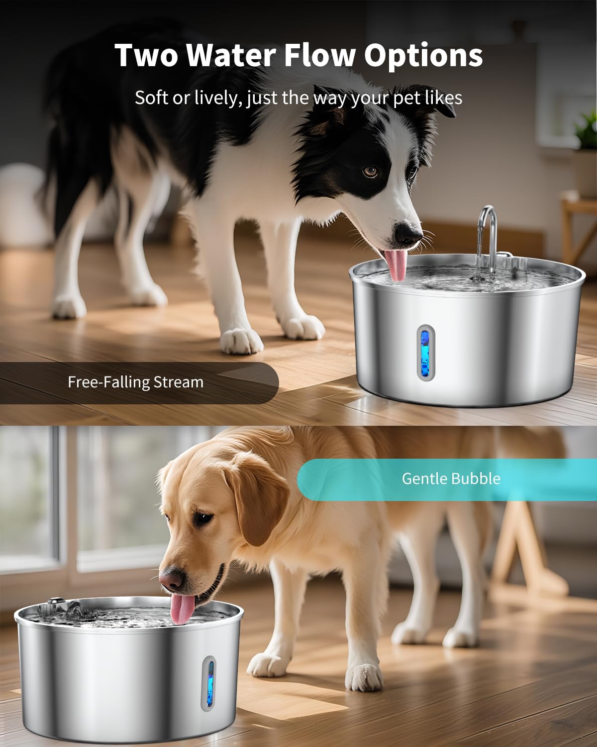 Vekonn dishwasher-safe stainless steel fountain enables easy maintenance.
