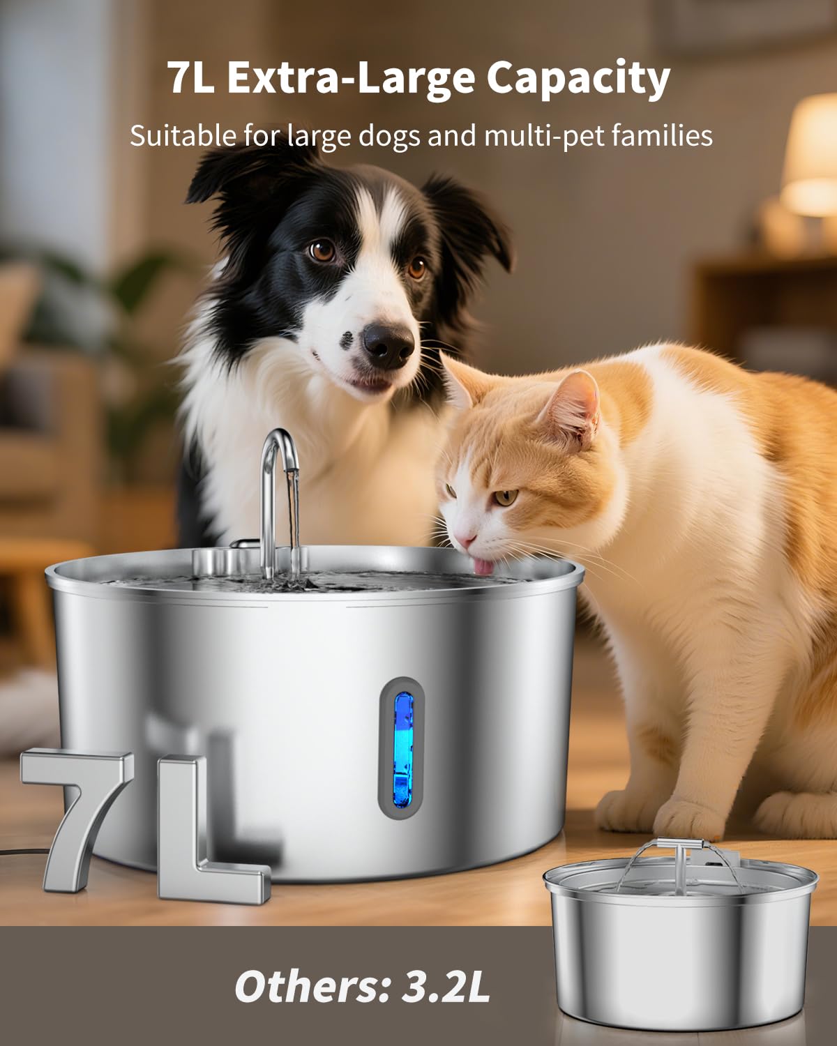 Vekonn stainless steel dog water bowl highlights durability and cleanability.