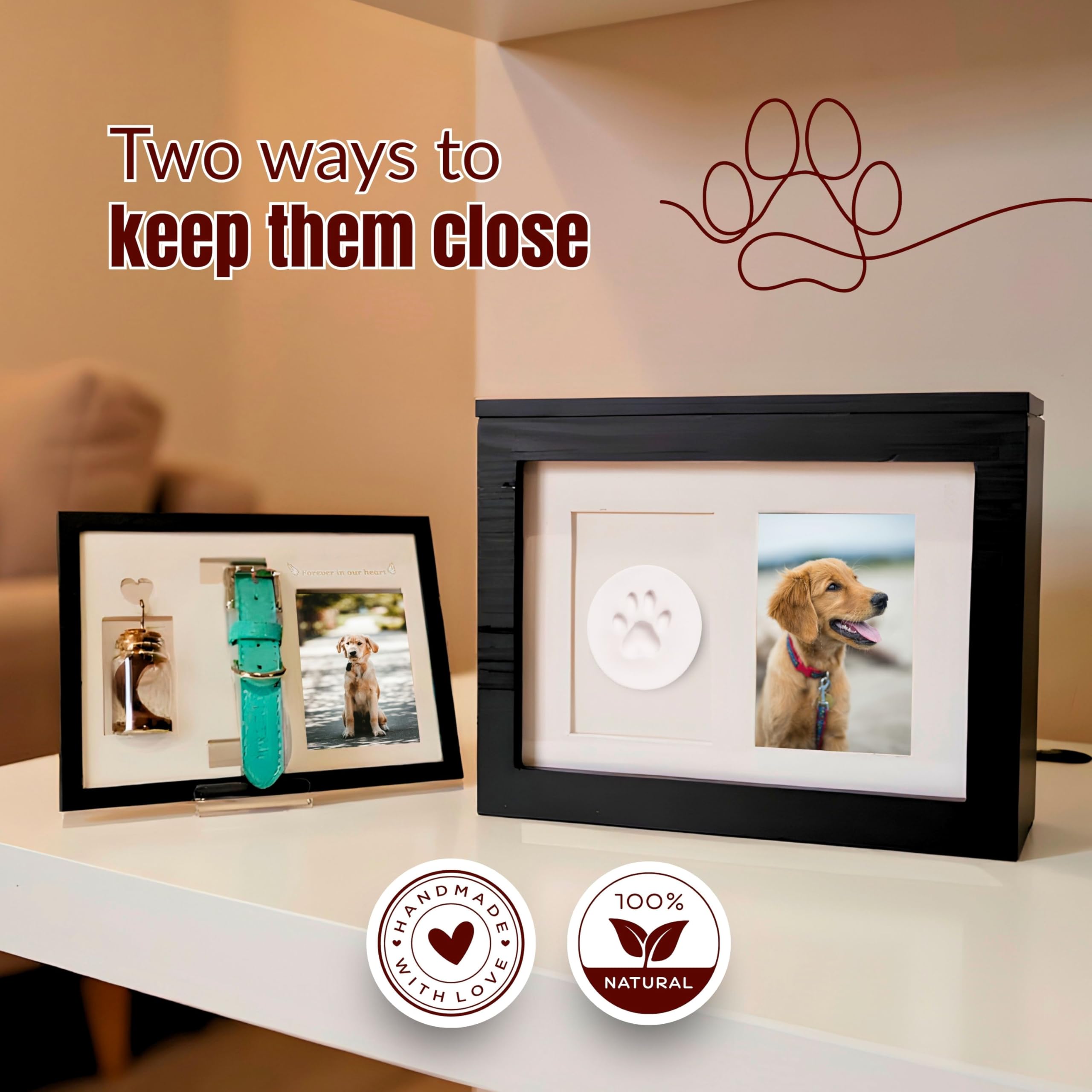 VELABER two-piece memorial set with shadow box for keepsakes