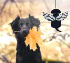 Velasyart angel dog stained glass hanging ornament commemorates a pet with grace.