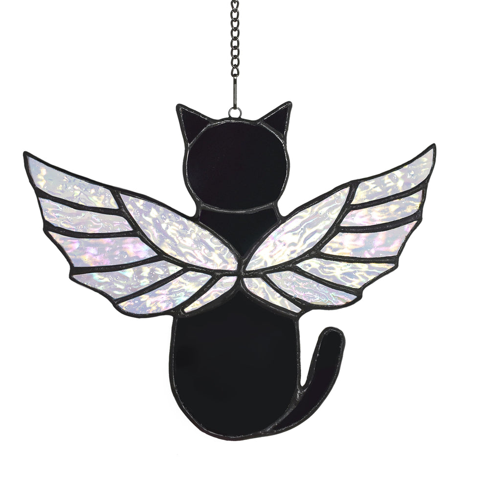 Velasyart angel rainbow wing suncatcher in black, creates a warm memorial glow through sunlight.