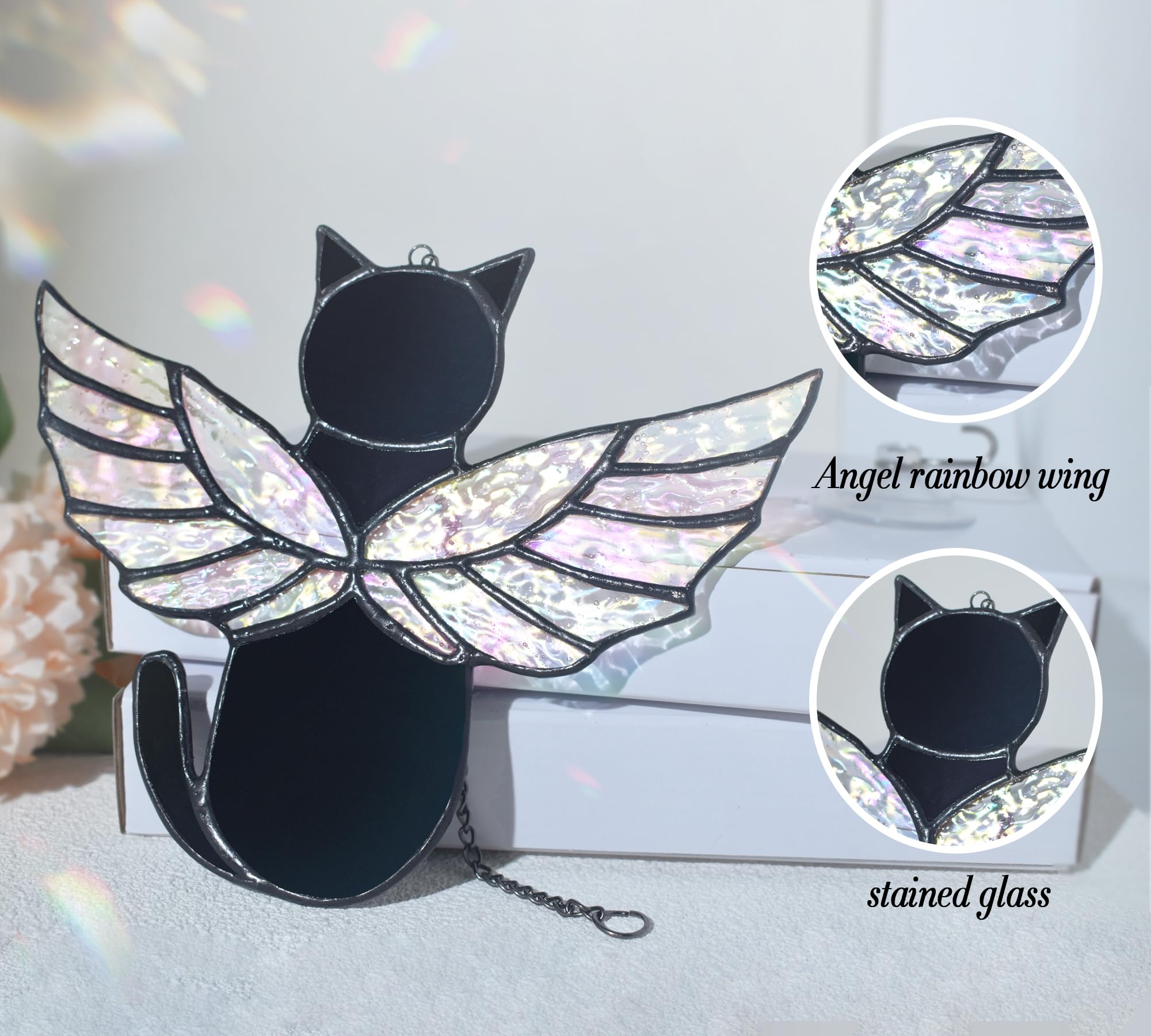 Velasyart cat memorial suncatcher with angel wings, ideal for window display honoring a beloved pet.