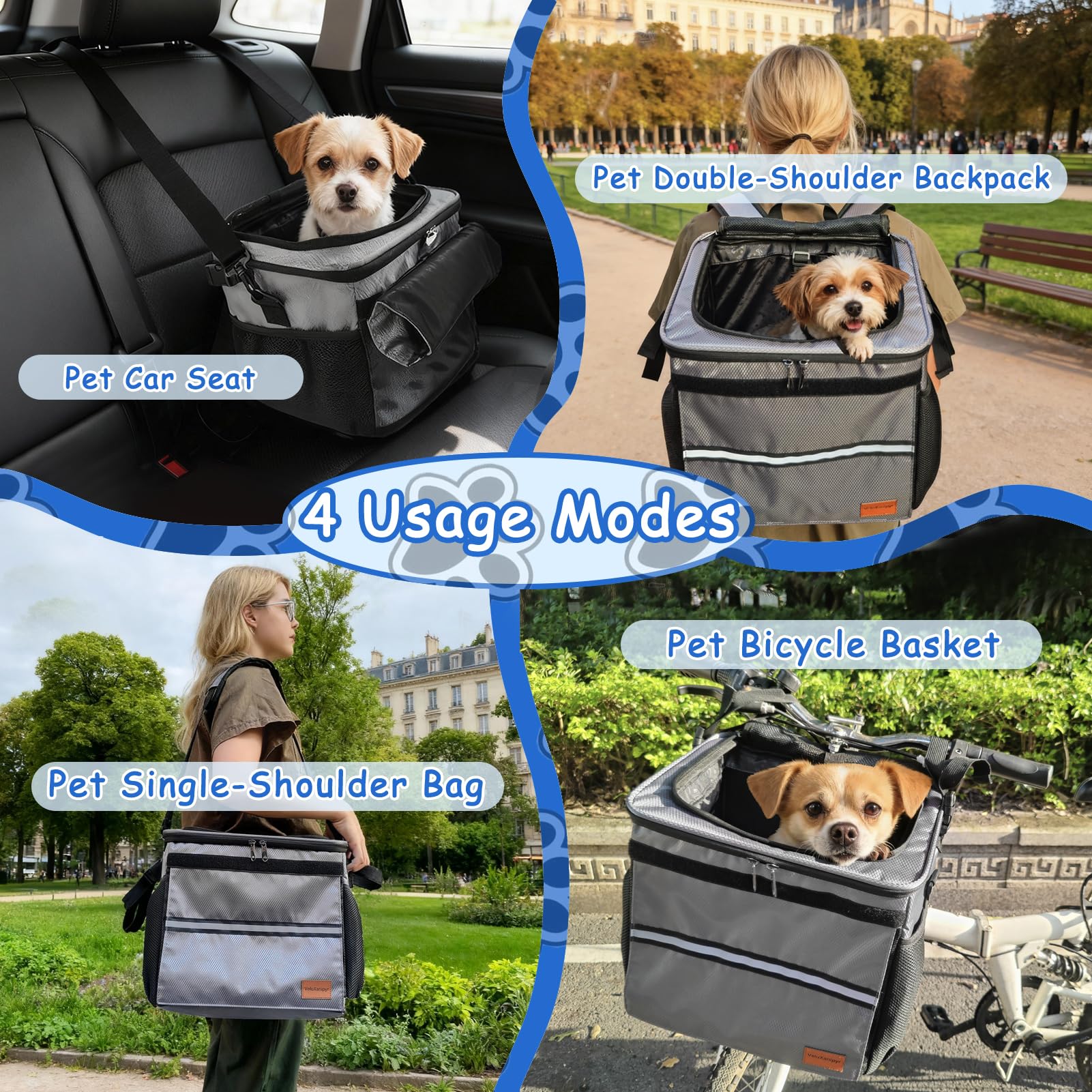 VeluXanipyr dog bike basket in backpack mode for versatile transport.