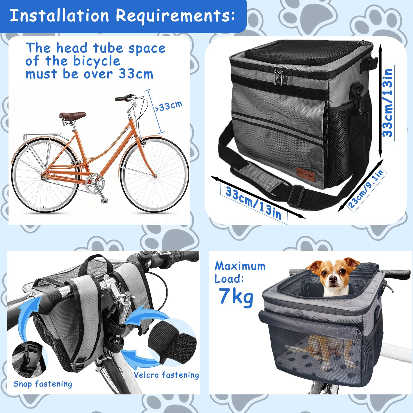 VeluXanipyr dog bike basket breathable mesh top maintains airflow on rides.
