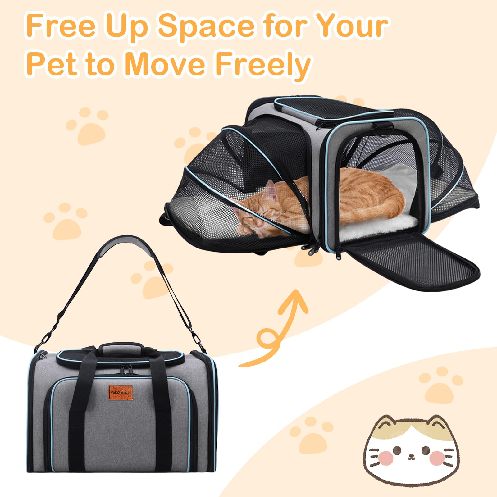 VeluXanipyr carrier features mesh ventilation for airflow.