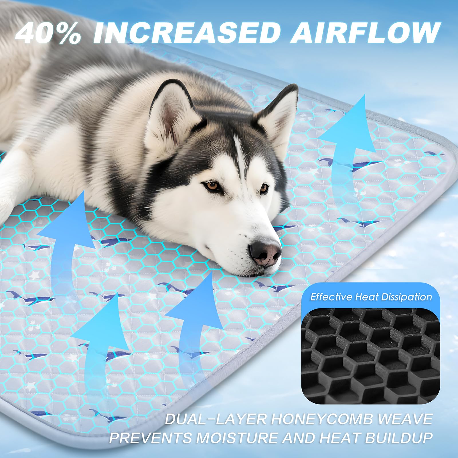 Velvopet dog cooling mat in crate offers cooling comfort during rest.