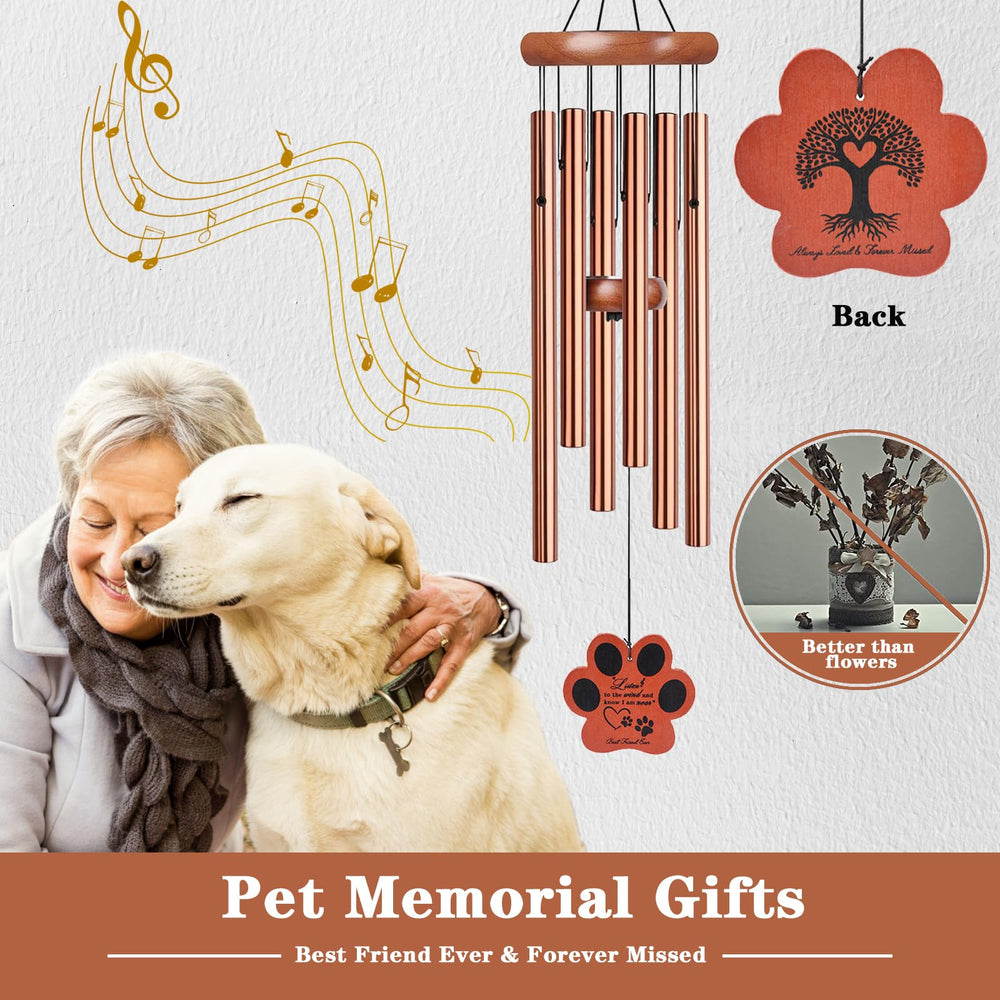 VENBEEL dog memorial wind chime in garden spot evokes memory.