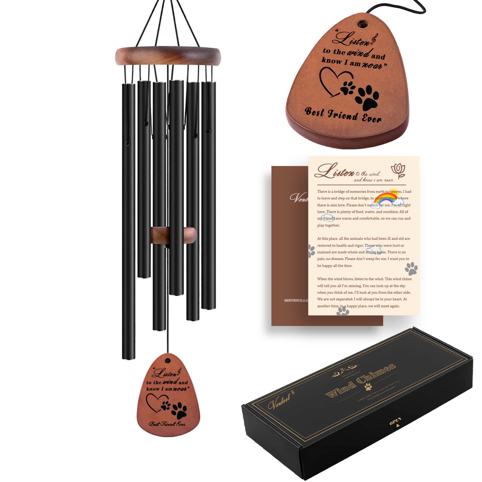 VENBEEL dog memorial wind chimes with paw pendant and calming visuals for remembrance