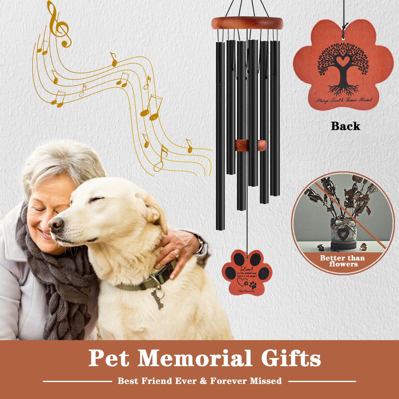 VENBEEL gift-ready memorial chime with poem card for sympathy gifts