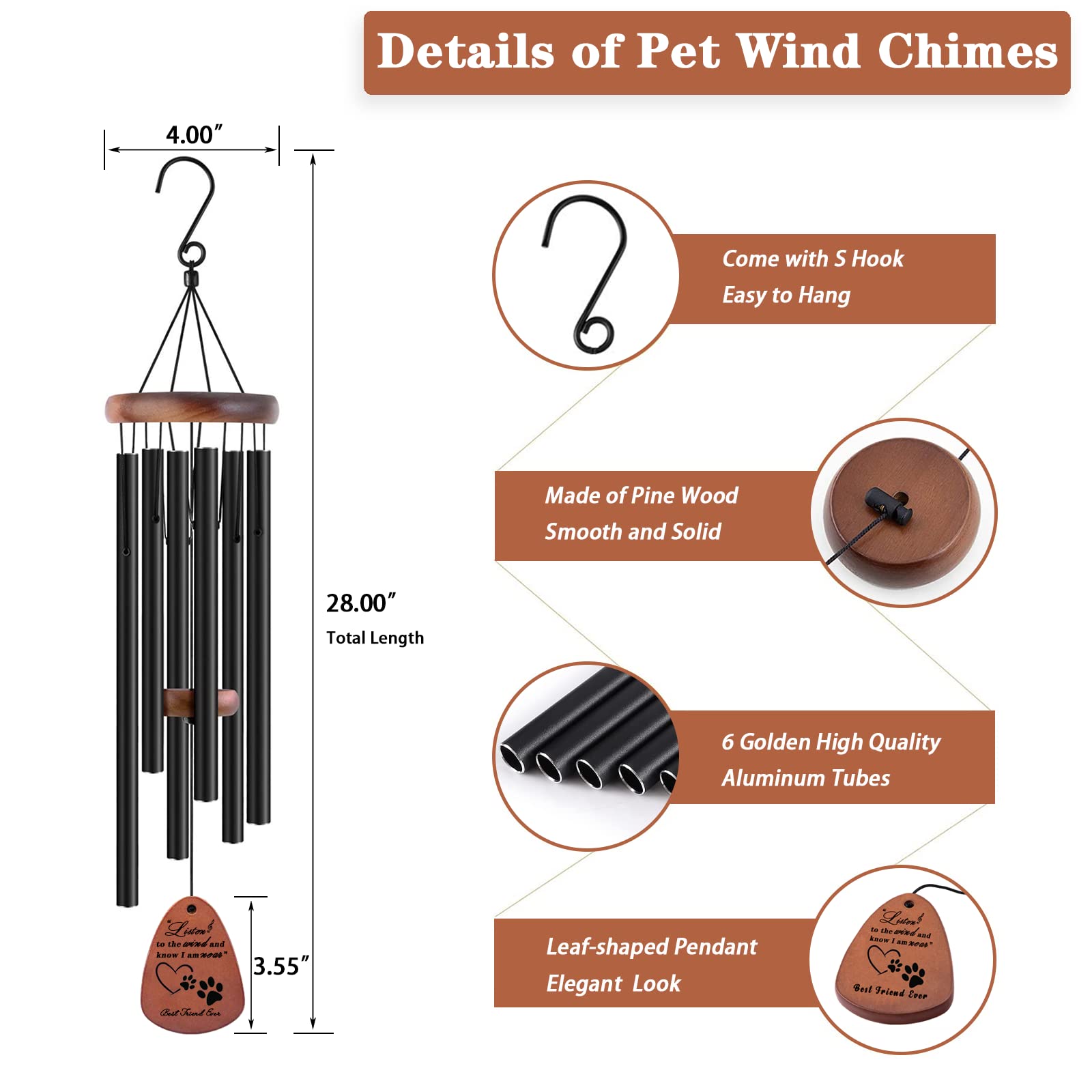 VENBEEL paw-engraved pendant on wind chime used as memory token
