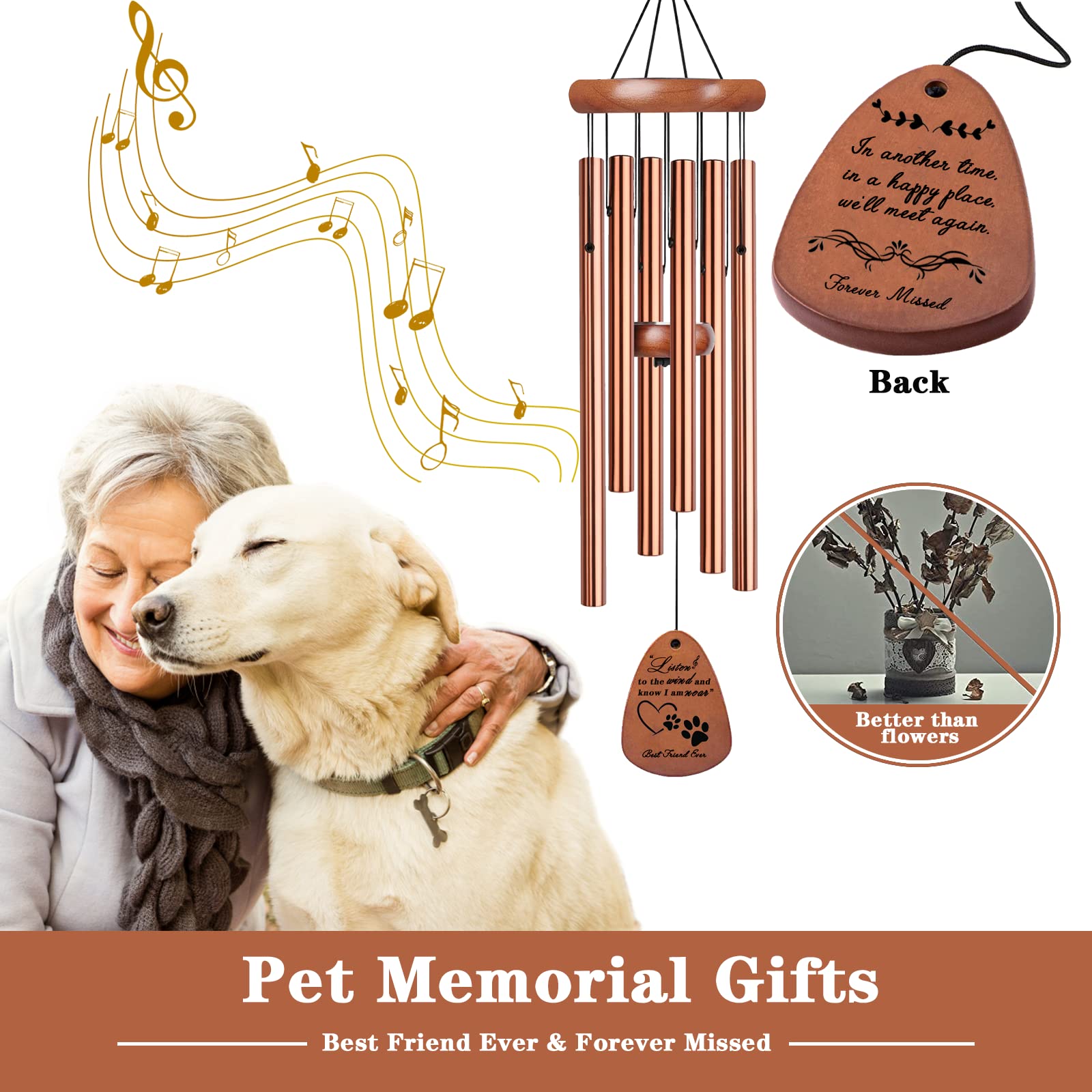 VENBEEL wind chime with engraved paw pendant for a personal keepsake.