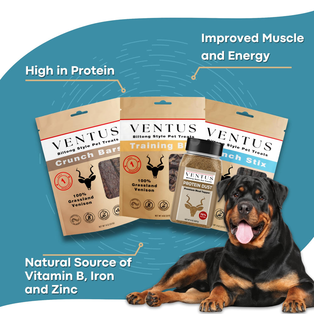 Ventus venison powder close-up, high-protein topper for dogs