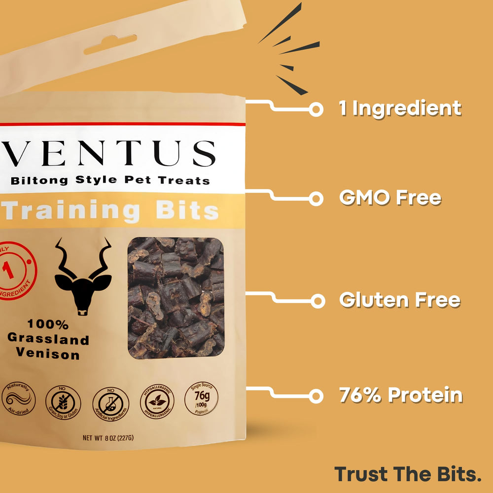 VENTUS Jerky Training Bits venison pieces as grain-free reward toppers
