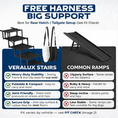 VERALUX Adjustable-height stairs fit different vehicle heights for tailgates.