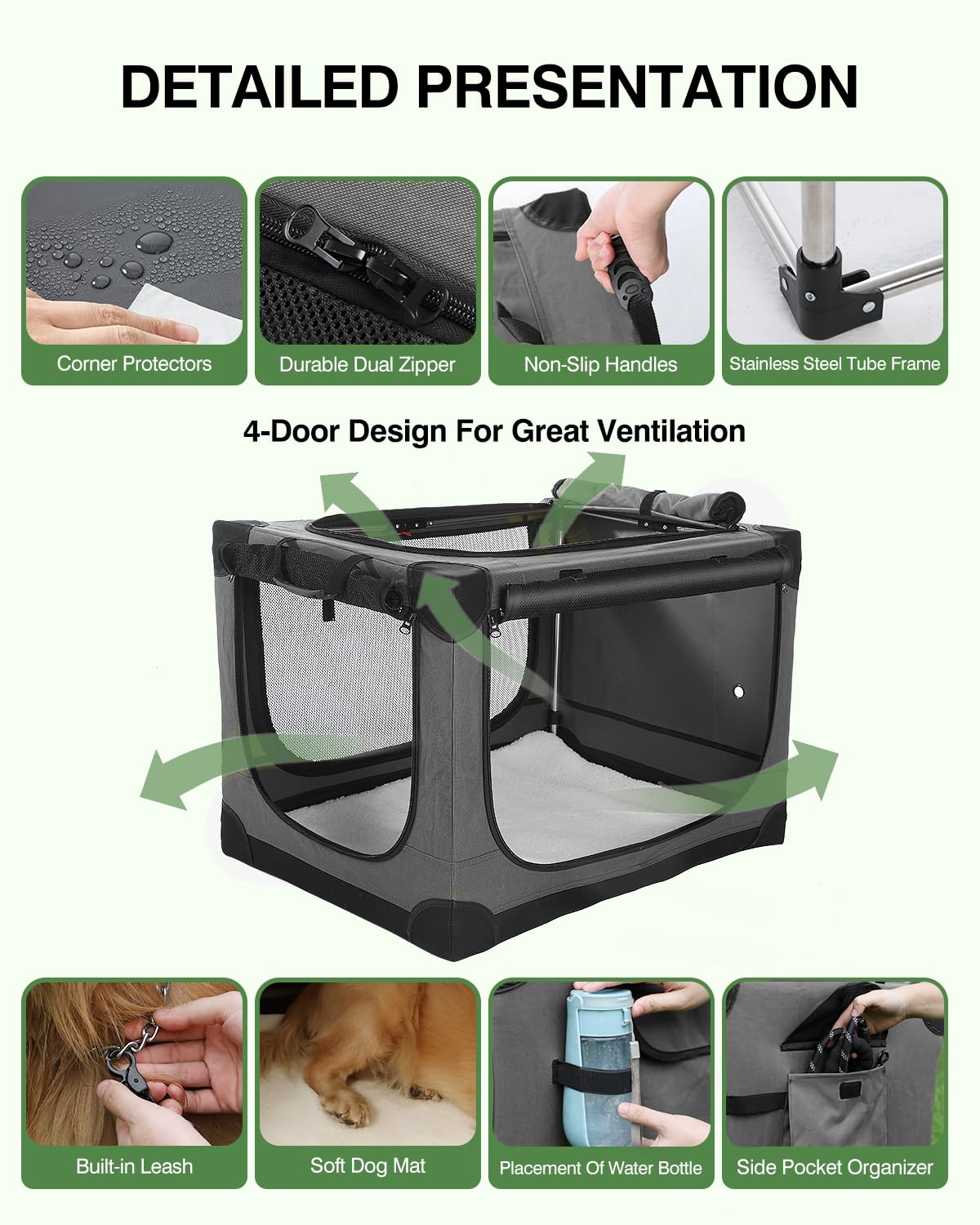 Grey Veraste travel kennel ideal for indoor use and outdoor adventures with pets up to 30 lbs.