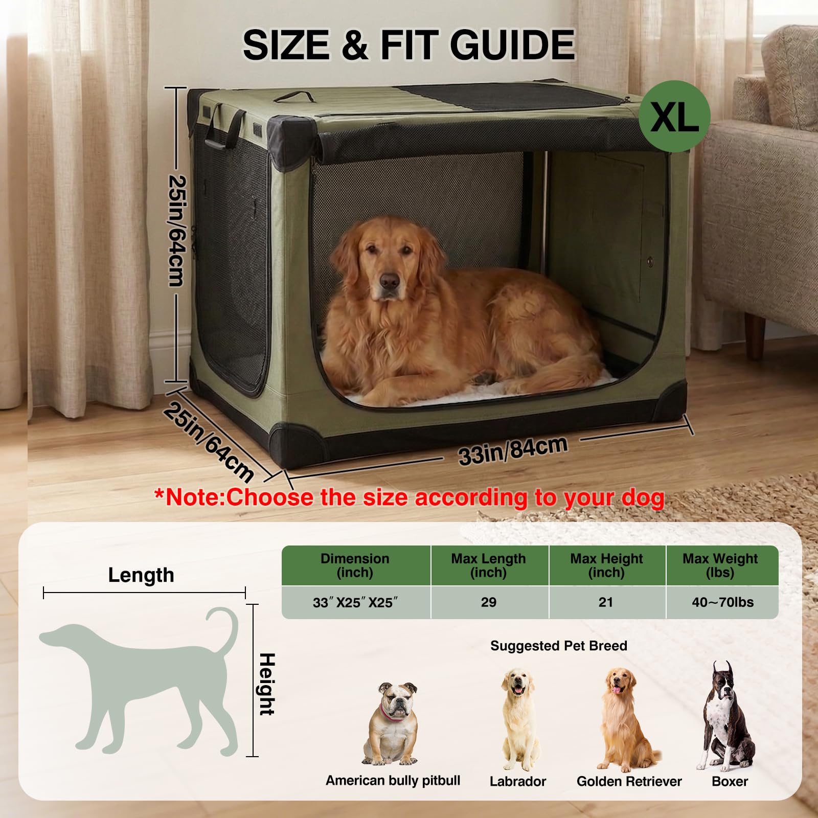 Veraste soft kennel in green mesh interior for comfortable medium to large dogs