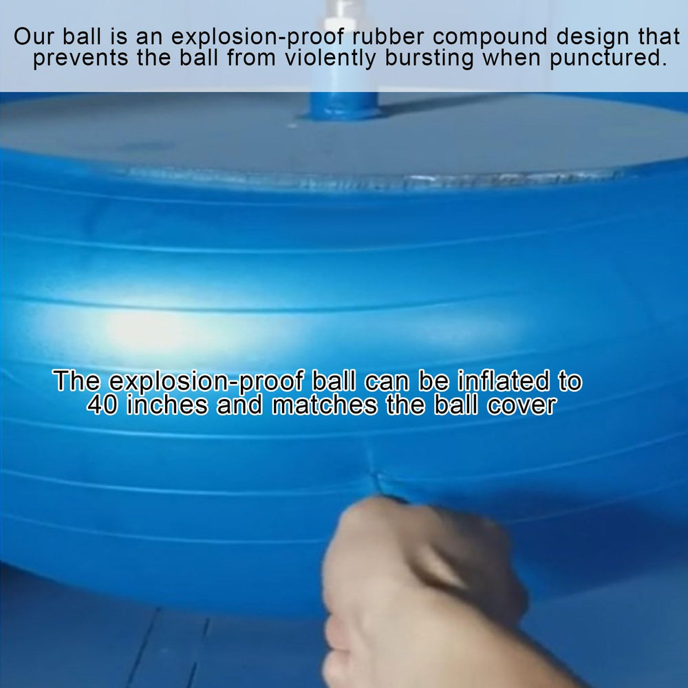 Ball cover attached to the inflated ball for added protection during exercise.