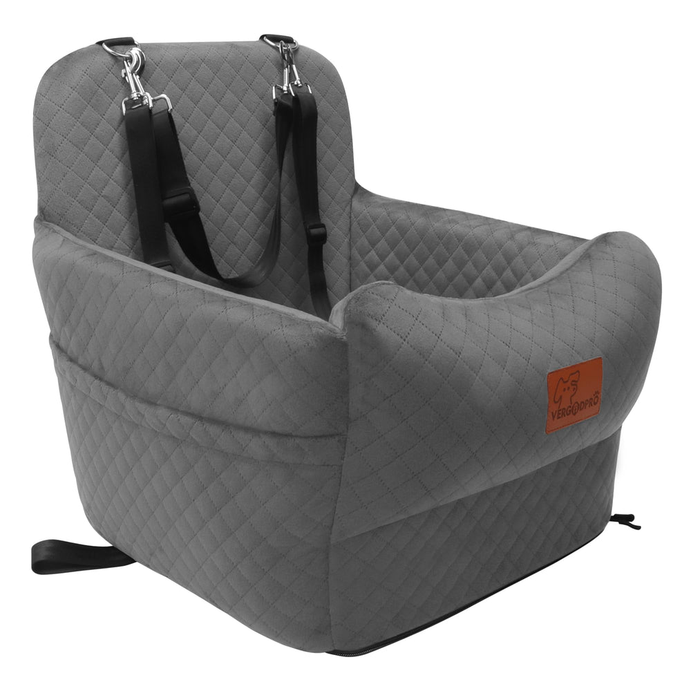 VERGODPRO booster seat back view showing secure strap attachment