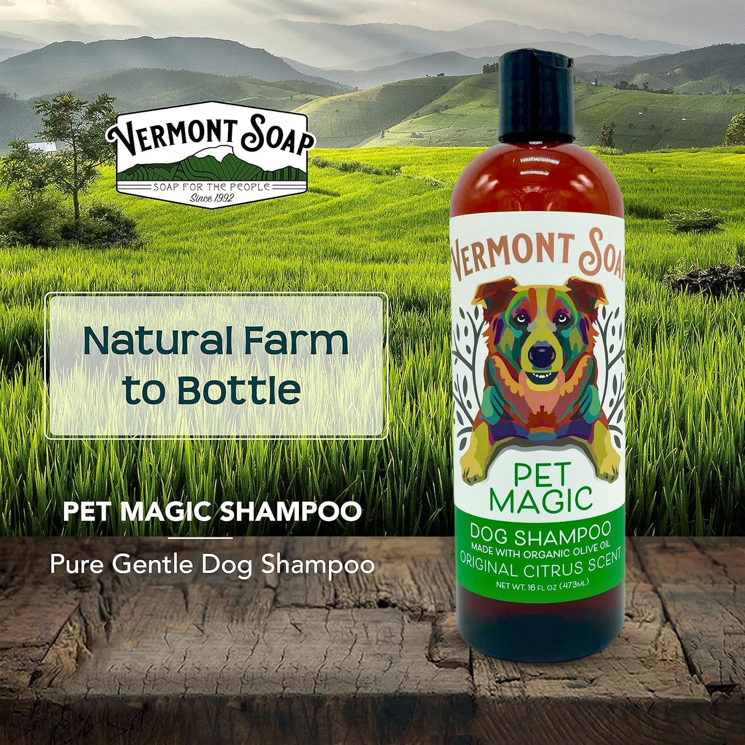 Organic olive oil and coconut blend nourishes the dog's skin.