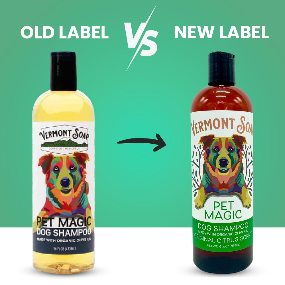 Vermont Soap Organics shampoo being poured, citrus formula for a refreshing bath.