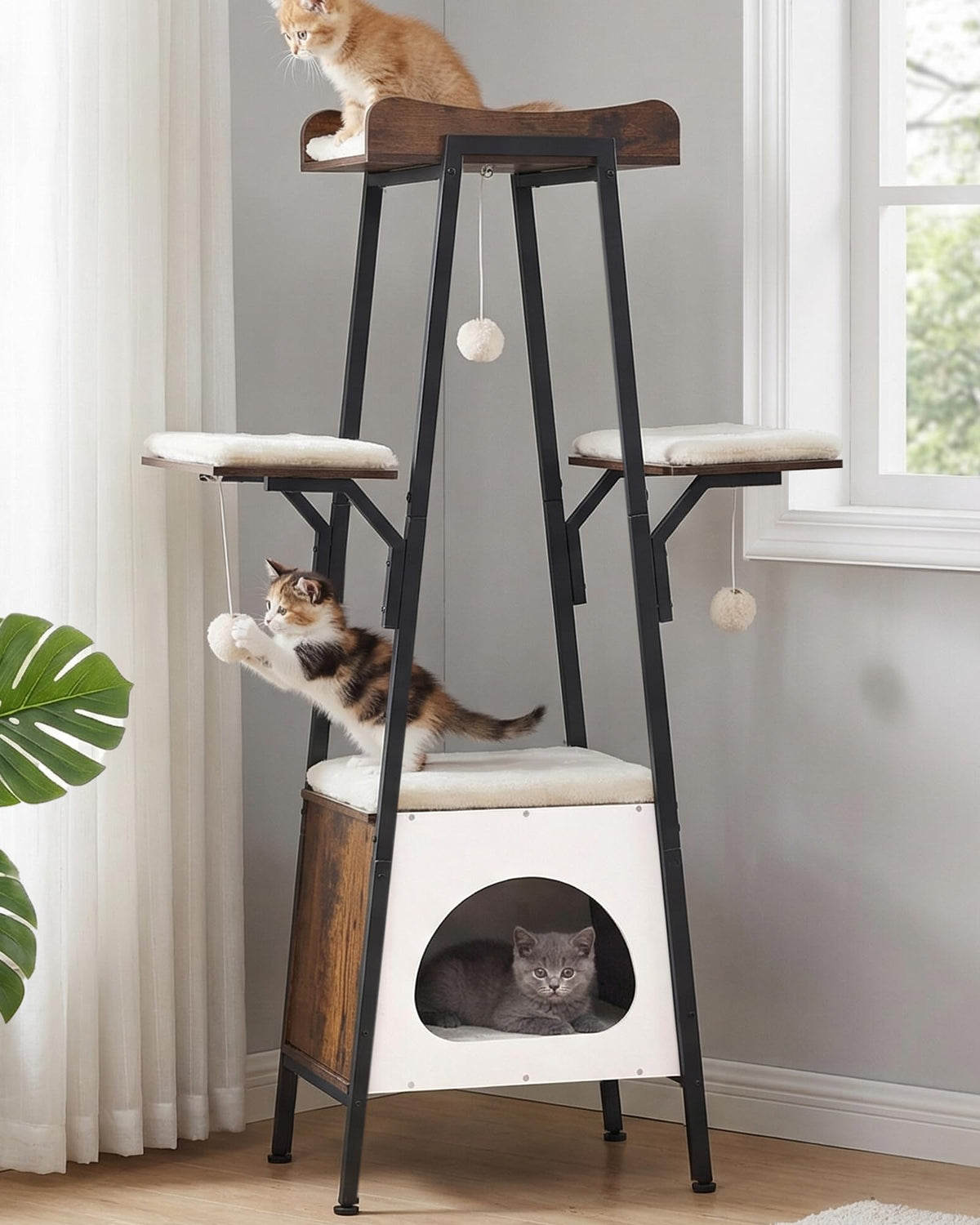 VERSASKY 46-Inch cat tree base shows a sturdy design for safe multi-cat play.