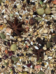 Versele-Laga Goldenfeast South American Blend ingredients close-up highlighting variety for birds.