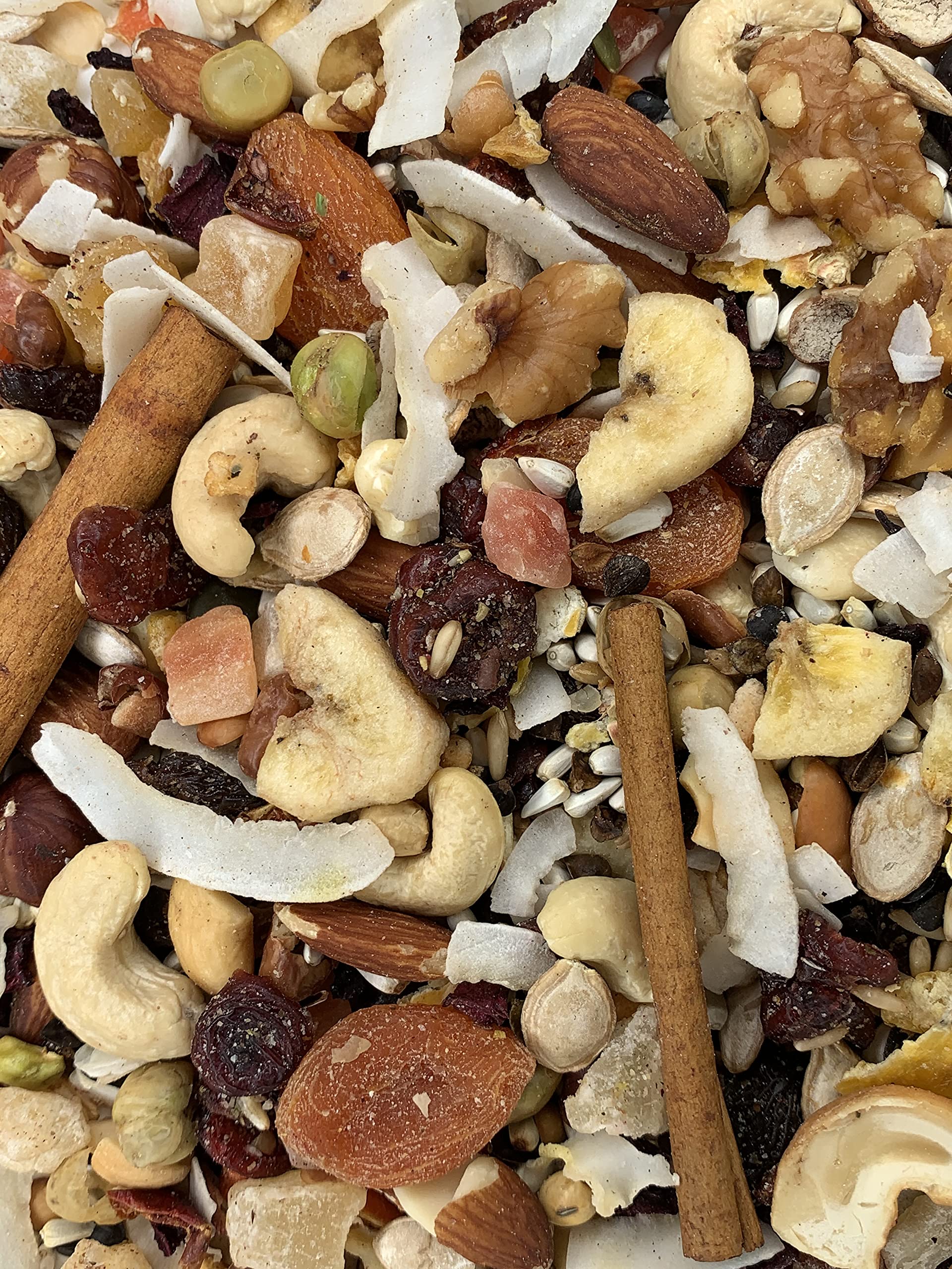 Versele-Laga VL Goldenfeast Madagascar Blend in action at a sunny feeder enriching feeding