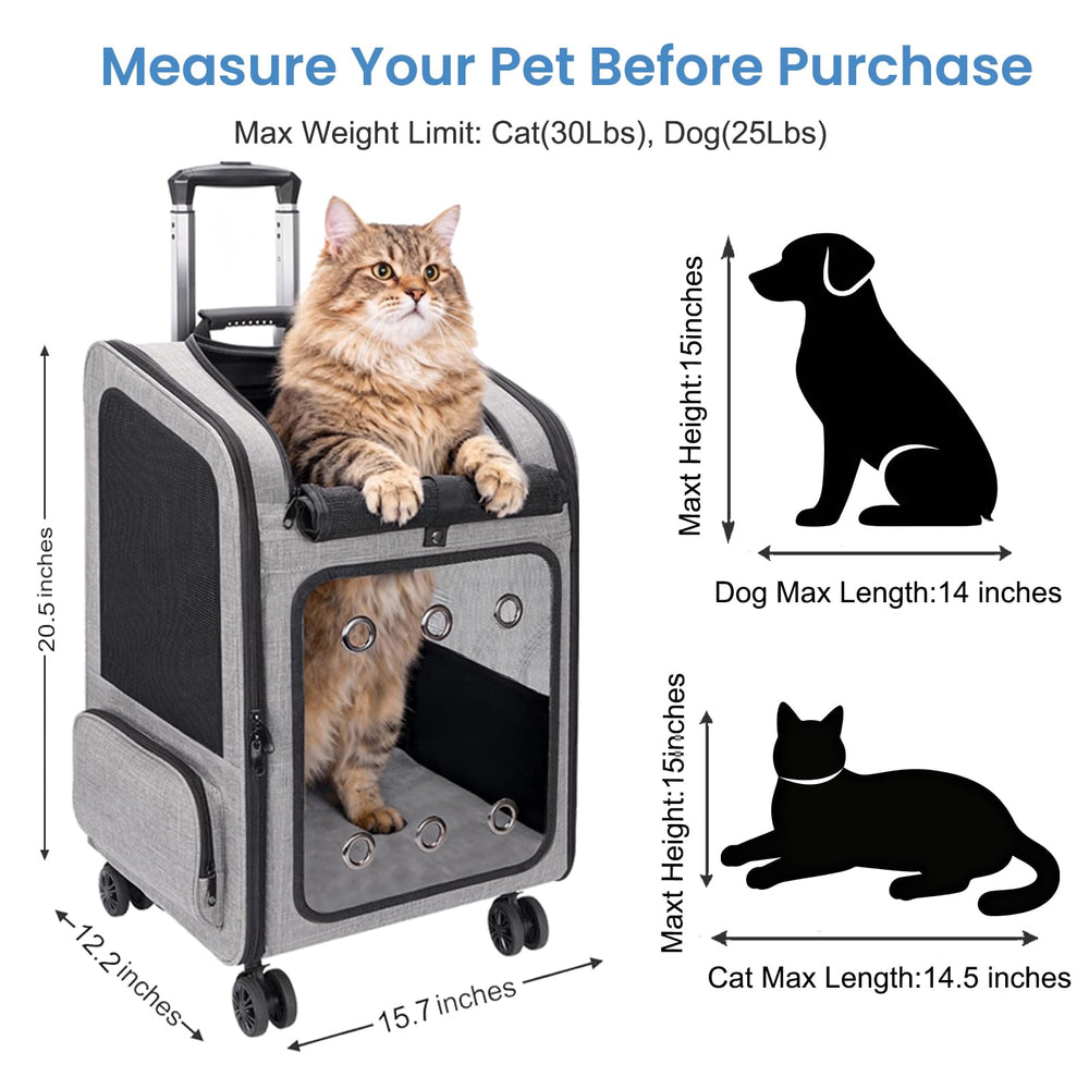 VERSMELO pet carrier backpack with wheels side view shows sturdy base