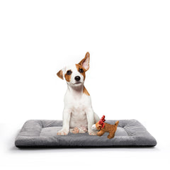 VERZEY dog bed crate pad in gray inside a metal kennel.