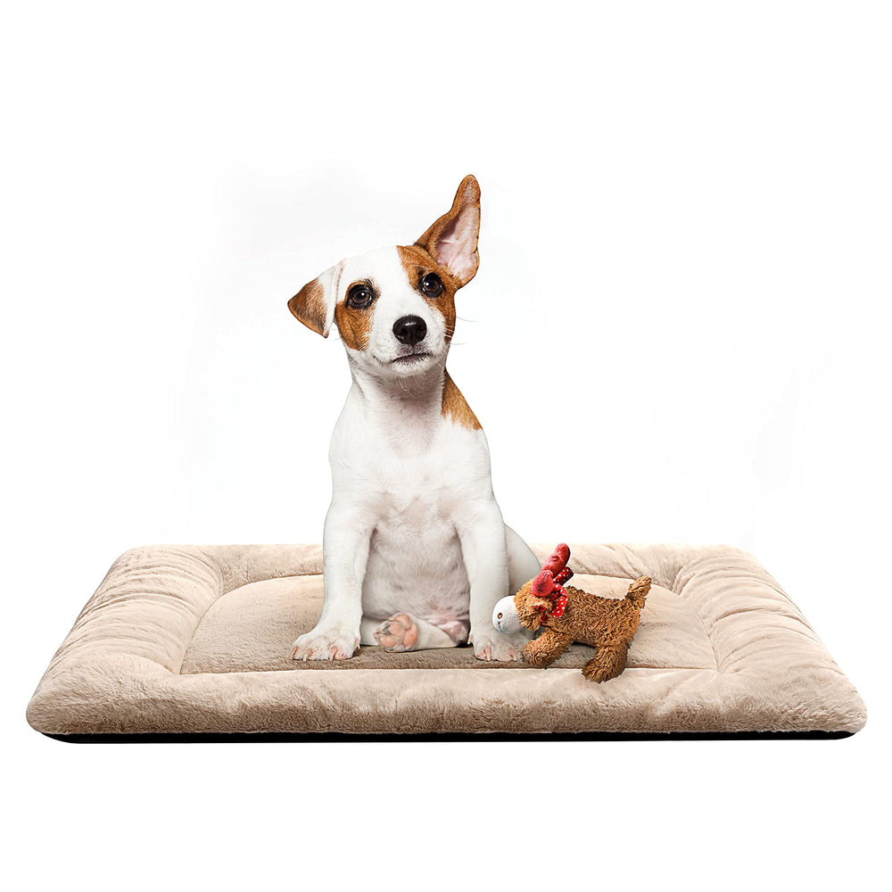 VERZEY dog bed crate pad cream front view, ultra-soft surface for cozy naps