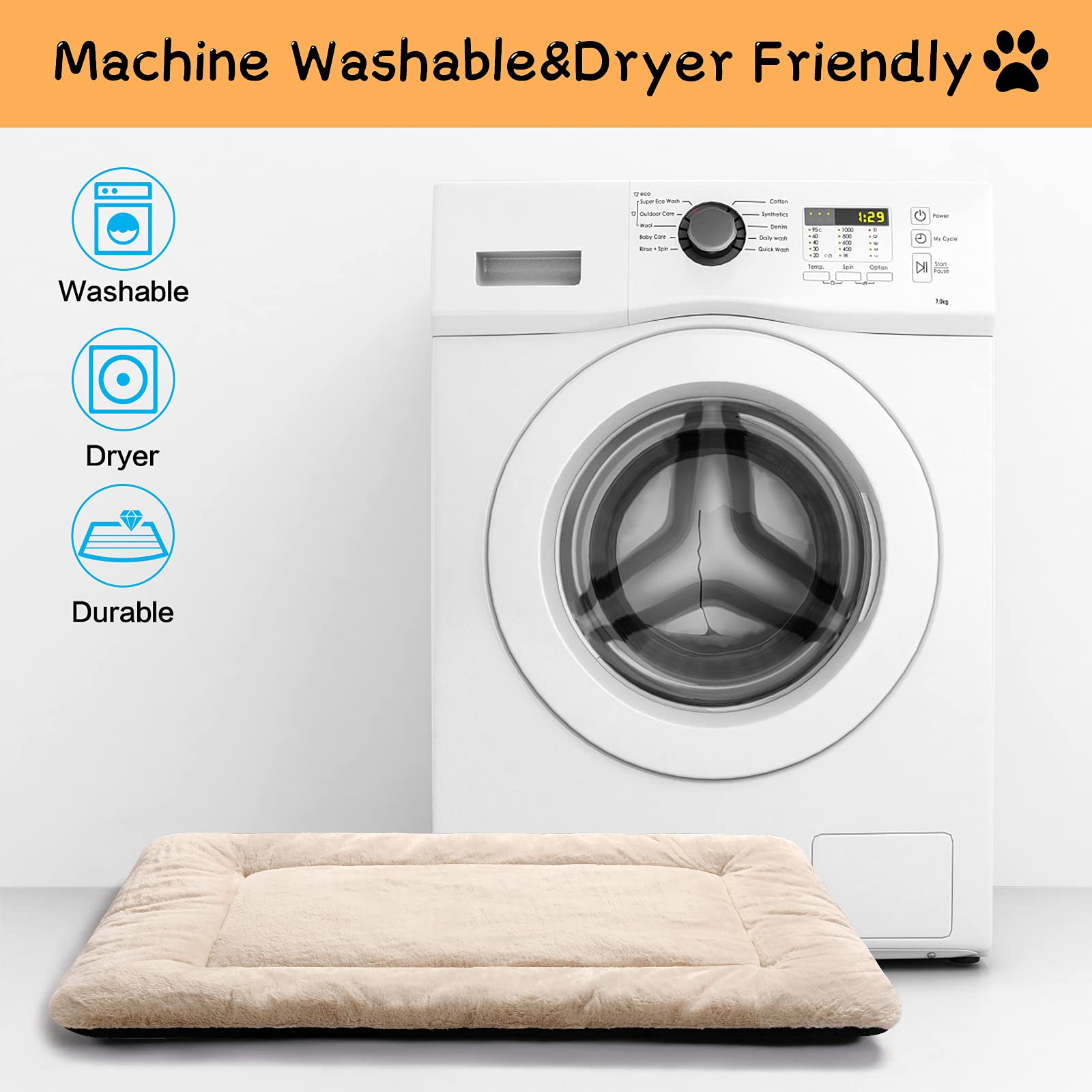 VERZEY faux fur dog bed 30inch cozy sleeping mat for crate
