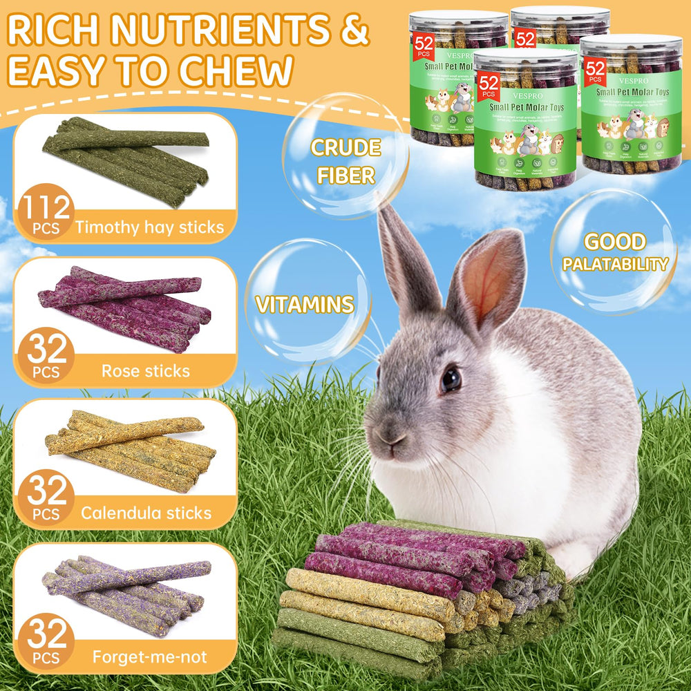 VESPRO timothy hay sticks closeup highlights high fiber nutrition that supports digestion and healthy chewing.