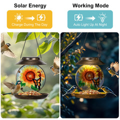 VESTCDF sunflower butterfly glass panel elevates the feeder with color and light-catching detail.
