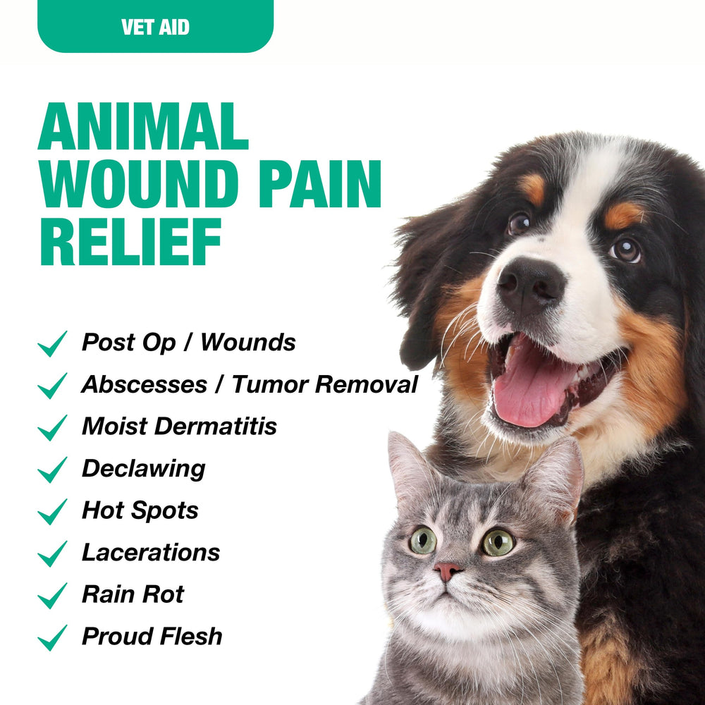 Vet Aid sea salt wound care uses a sterile isotonic formula for safe pet care.