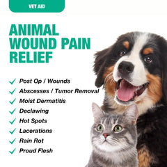 Vet Aid sea salt wound care uses a sterile isotonic formula for safe pet care.