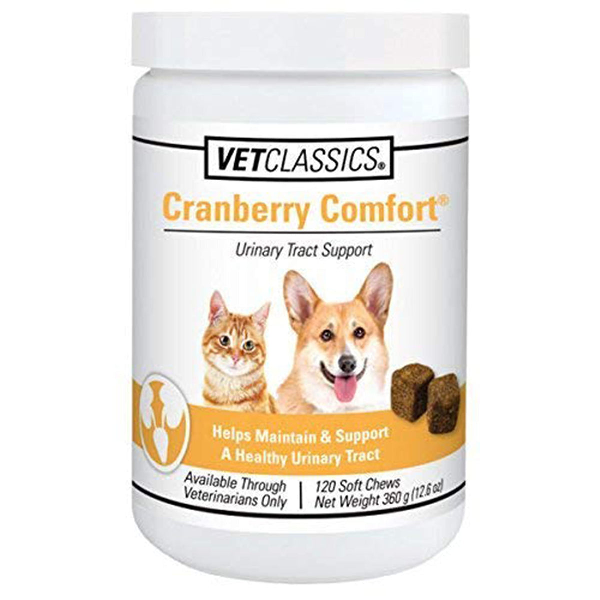 Vet Classics Cranberry Comfort bottle front promoting bladder support for pets.