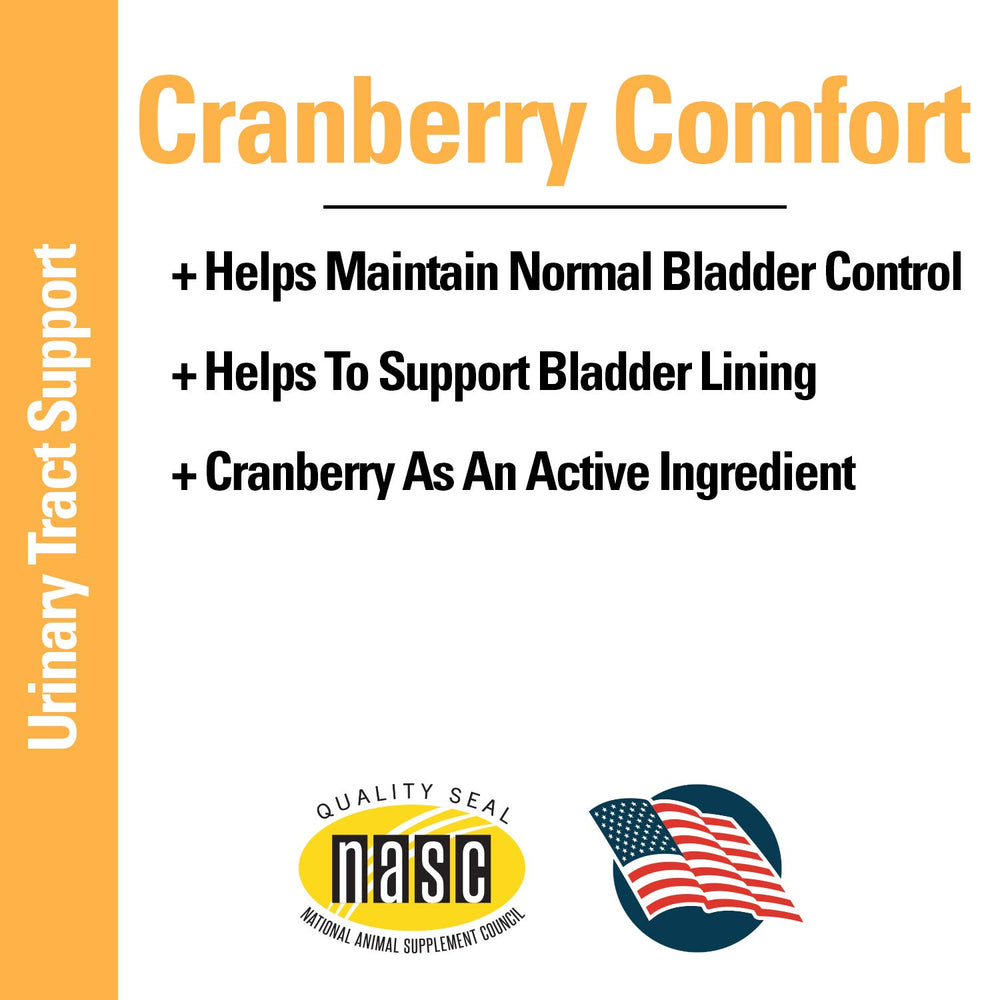 Vet Classics Cranberry Comfort ingredients featuring cranberry and herbs for urinary support