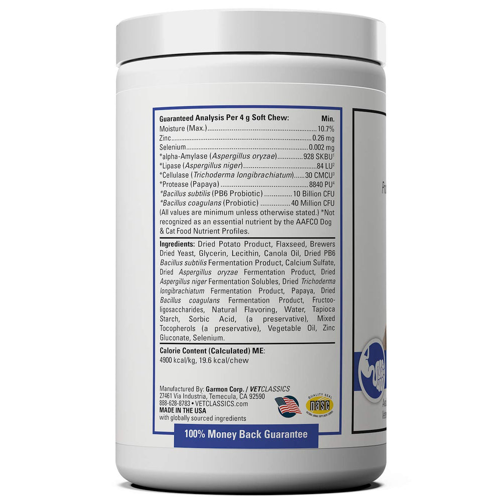 Vet Classics Protegrity GI Probiotics bottle shows dog and cat treats for GI support