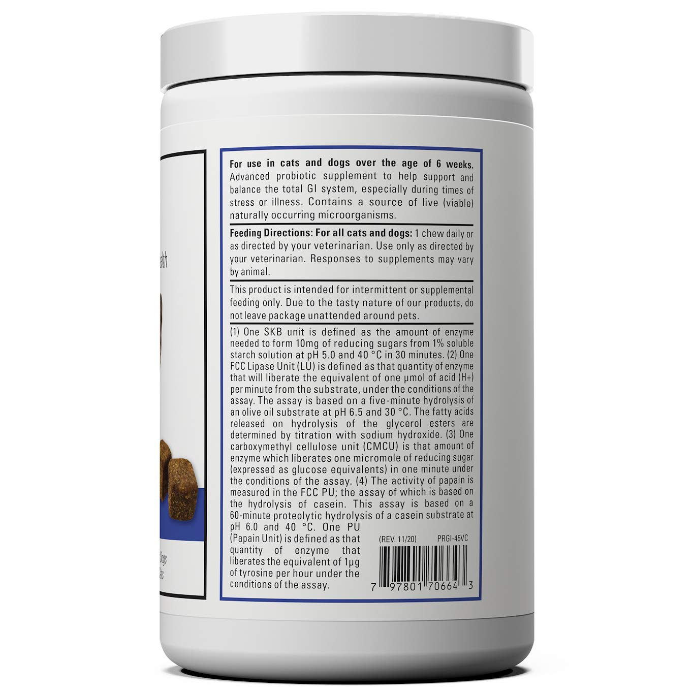 Packaging of Vet Classics Protegrity GI Probiotics demonstrates easy GI support for pets