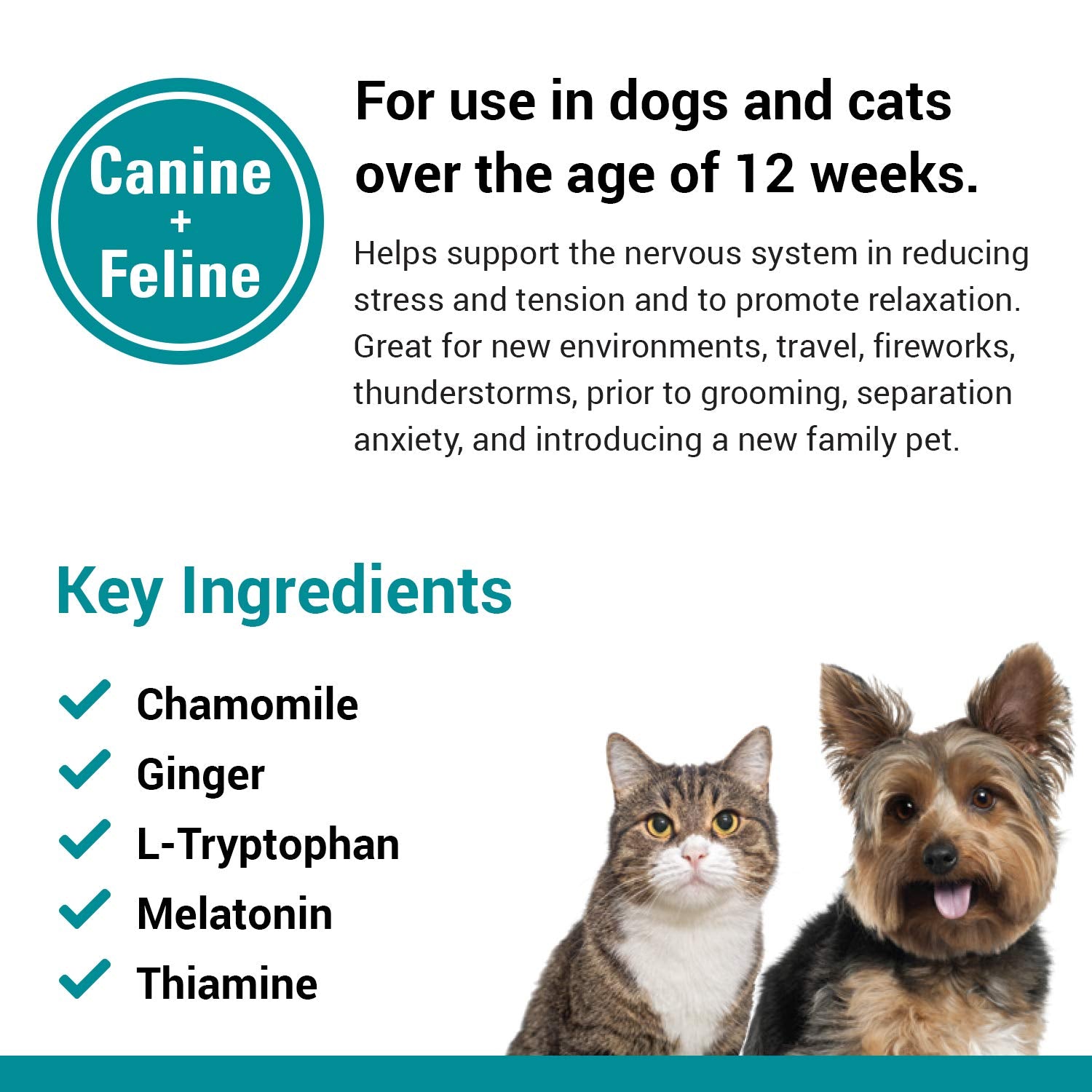 Vet Classics Stress Away label emphasizes melatonin and ginger ingredients for mood support.