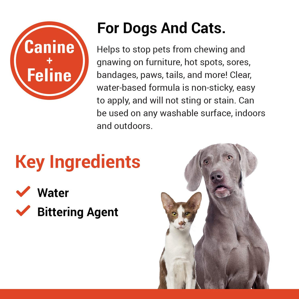 Vet Classics Yuck No-Chew spray's bittering agent helps curb chewing behavior.