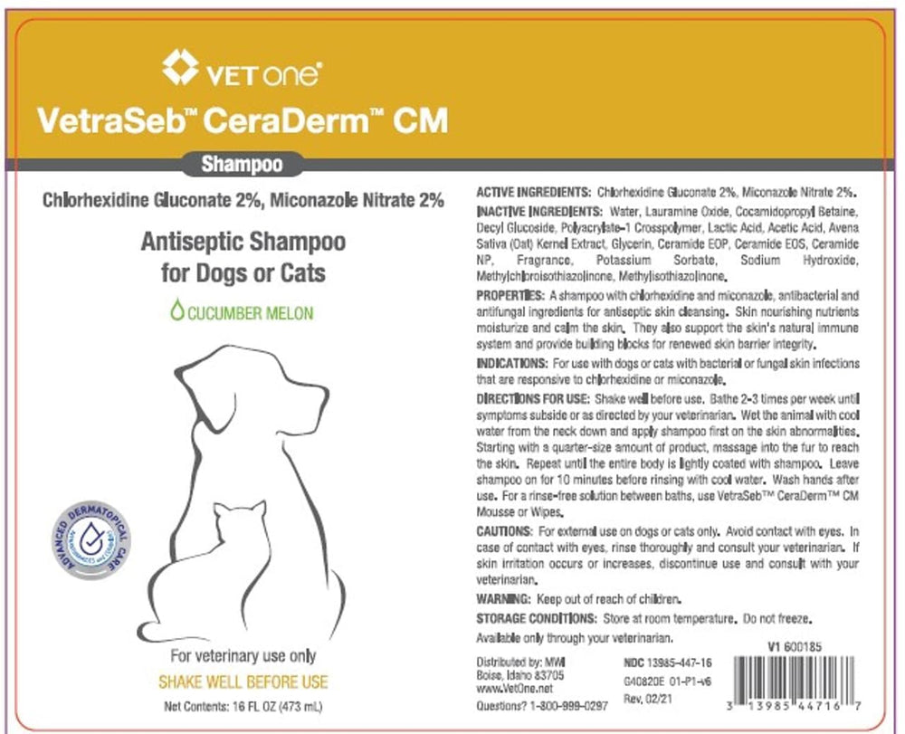 Vet One NDC 13985-447-16 bottle closeup with clear labeling and secure packaging.