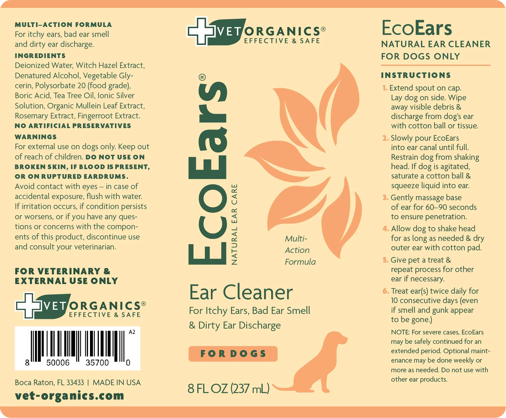 EcoEars application on a dog's ear helps loosen wax and grime