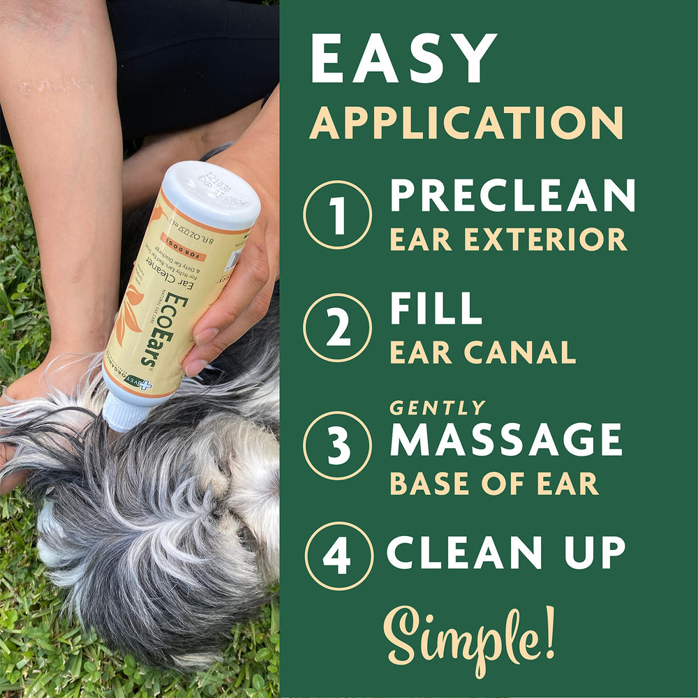 Massaging dog ear base helps distribute formula for thorough, gentle cleaning.