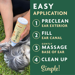 Massaging dog ear base helps distribute formula for thorough, gentle cleaning.