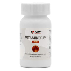 V.E.T. PHARMACEUTICALS Vitamin K1 chewable tablets front view, supports blood clotting in dogs and cats.